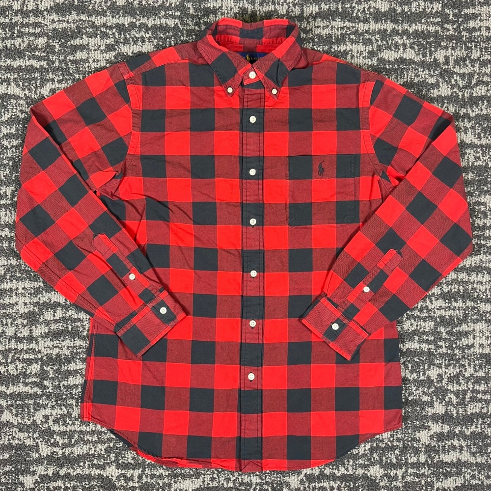 Ralph Lauren Mens Classic Fit Buffalo Plaid Red Black Oxford Button Down Shirt M